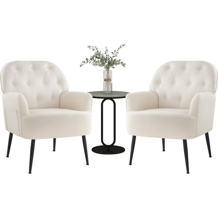 Sessel Wohnzimmer Cocktailsessel Polster Armlehnen Leinen Beige*2