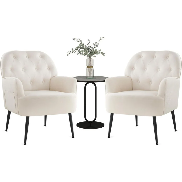 Sessel Wohnzimmer Cocktailsessel Polster Armlehnen Leinen Beige*2 – Bild 1