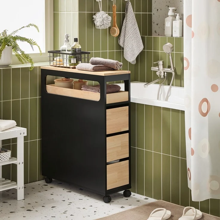 SoBuy BZR54-SCH Toilettenschrank mit Toilettenpapierhalter, MDF, Lackiert, Schwarz, 65 x 82 x 24 cm – Bild 2