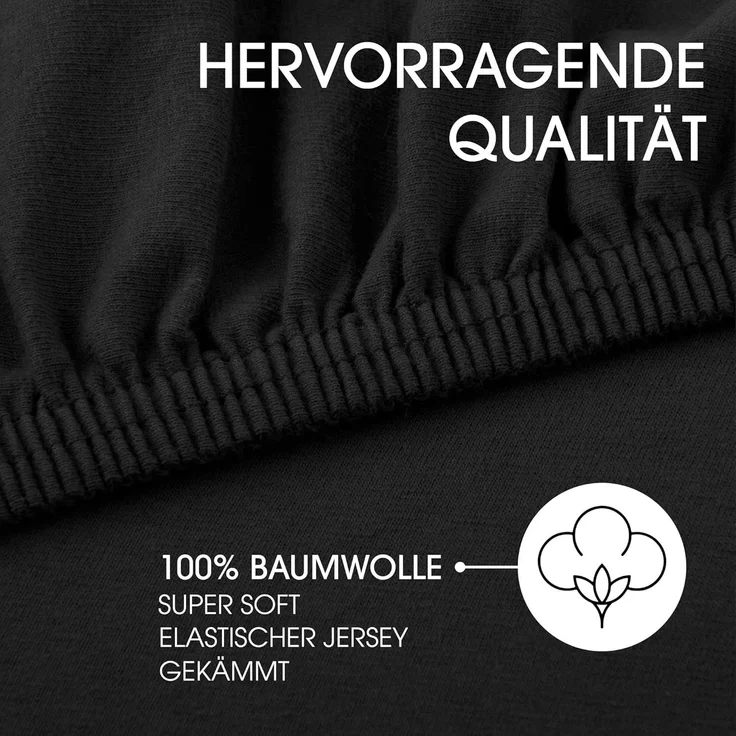 CelinaTex Jersey Topper Spannbettlaken Lucina 200x200-200x220 cm schwarz 100% Baumwolle gekämmt bis 12cm Matratzenhöhe Oeko-TEX – Bild 2