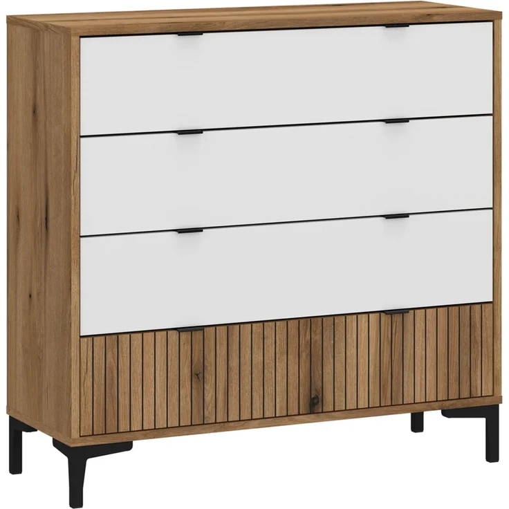 Jugendzimmer Komplett Set RISBY-129 mit Schreibtisch und Bett 90x200 cm in Eiche mit weiß und Rillen Design – Bild 3