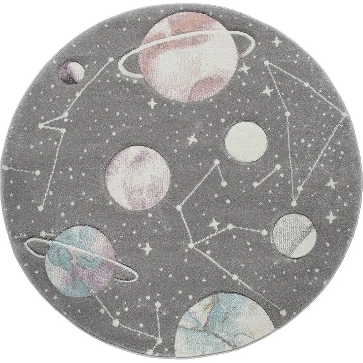Paco Home Kinderteppich Cosmo 347, rund, Höhe: 12 mm, 3D-Design, Motiv Weltraum, Kinderzimmer