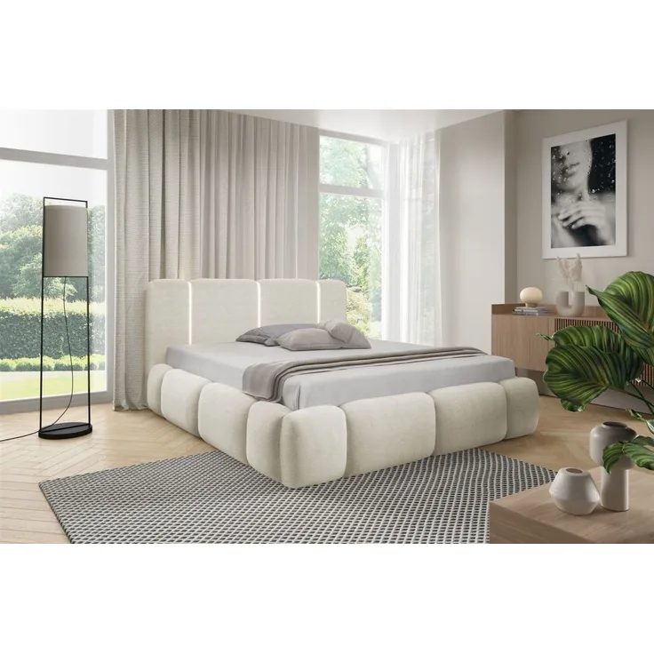 Polsterbett Schlafzimmerbett SPRINGS Komplettset 160x200cm in Stoff Lambi Creme