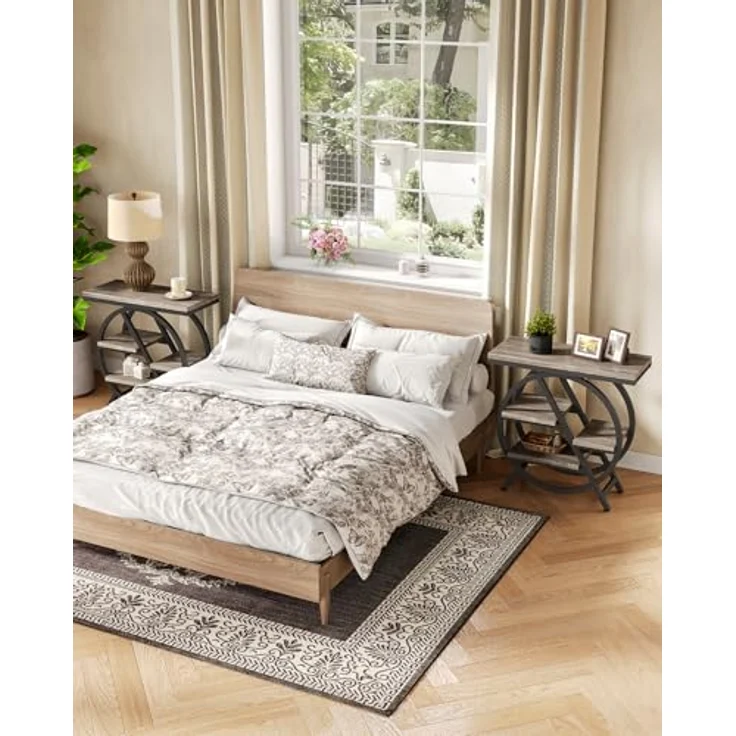 Beistelltisch, schmaler Beistelltisch mit 4 Ebenen großem Stauraum, moderner Nachttisch für Wohnzimmer, Homeoffice, Schlafzimmer, 2er Set, Grau – Bild 5