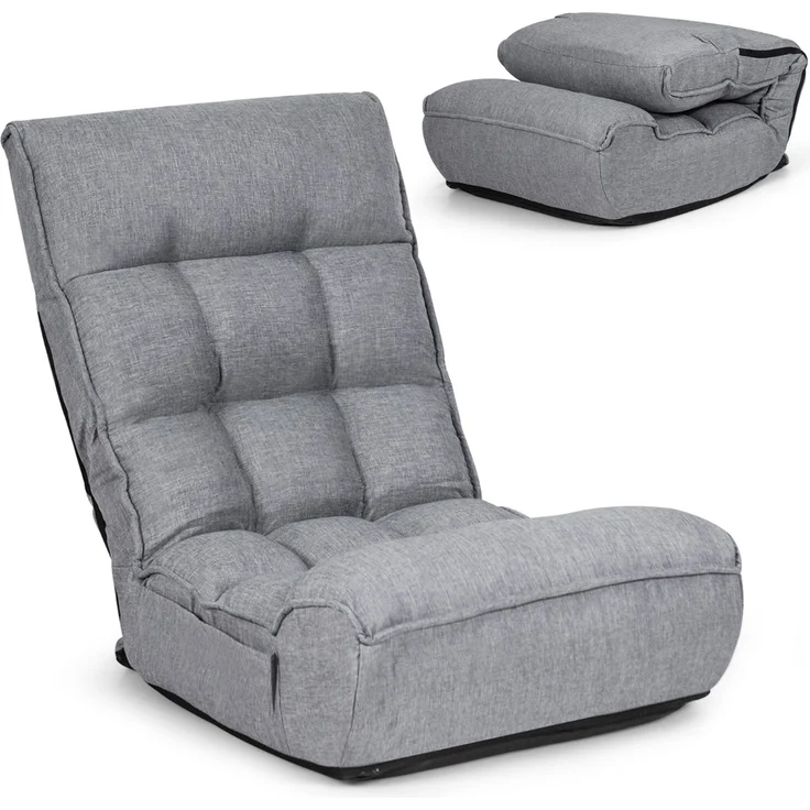 Boden-Klappstuhl 4-Fach Verstellbares Gaming-Bodensofa mit Rückenlehne Grau – Bild 1