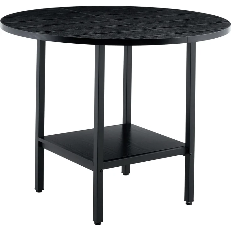 Esstisch 100x100x77 cm, rund, mit Stauraumablage aus MDF und Metall in Schwarz – Bild 5