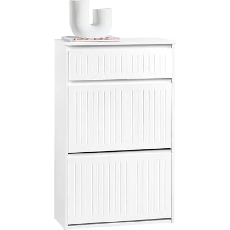 SoBuy Schuhschrank, Weiß, Holzwerkstoff, 2 Klappfächer, Schublade, 61x100x26 cm