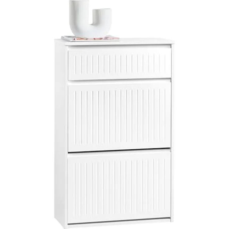 SoBuy Schuhschrank, Weiß, Holzwerkstoff, 2 Klappfächer, Schublade, 61x100x26 cm – Bild 1