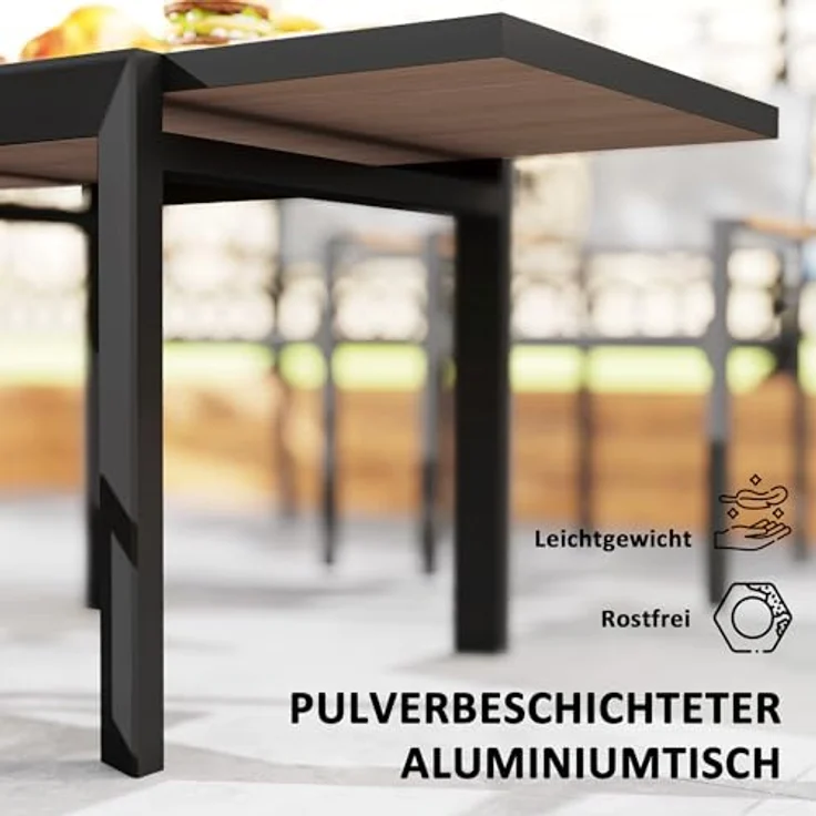 Outsunny Ausziehbarer Gartentisch, wetterfest aus Aluminium, Holzoptik, 80-160 cm, Naturholz+Dunkelgrau, für 4-6 Personen – Bild 5