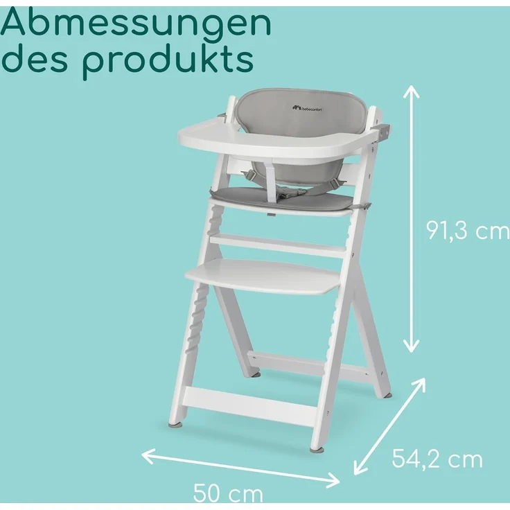 Bebeconfort Hochstuhl Timba - White Gray, Mitwachsender Holz Baby Kinderhochstuhl mit Sitzauflage - verstellbar – Bild 6