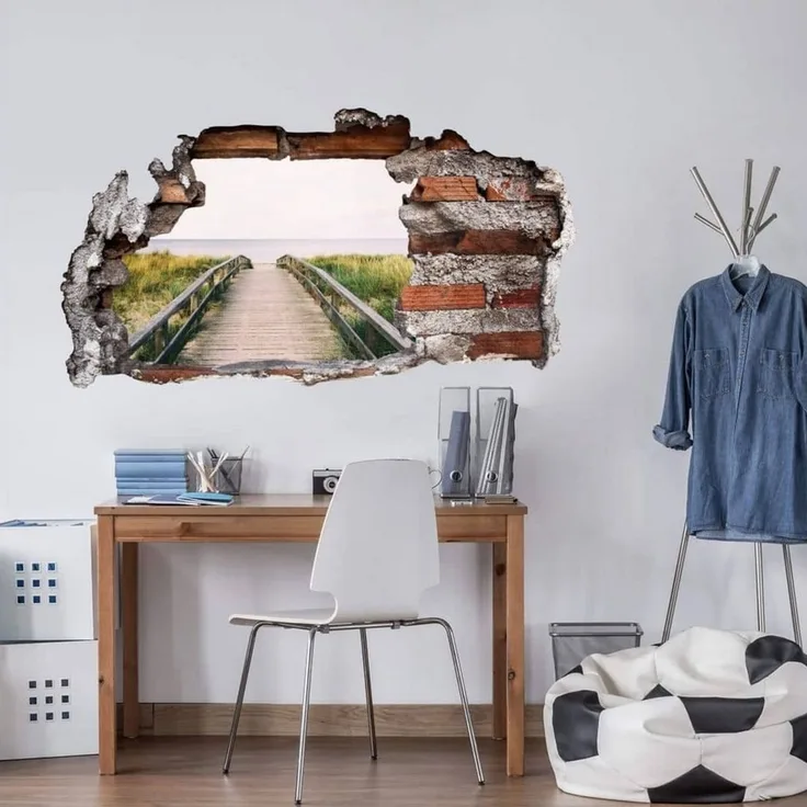 K&L Wall Art Wandtattoo 3D Natur Mauerdurchbruch Strand Motivationssticker selbstklebend (Klebebilder für Wohnzimmer und Flur, lokal hergestellt in Berlin), moderne 3D Wandsticker mit Natur-, Urlaubs- und Landschaftsmotiven