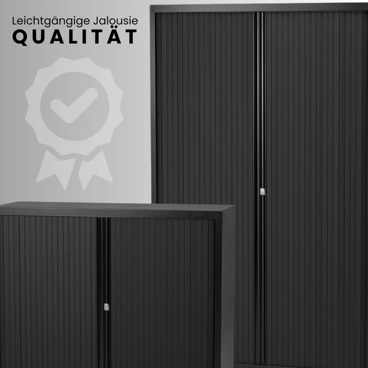 BISLEY Rollladenschrank in schwarz abschließbar Schrank aus Metall Rolladen aus Kunststoff inkl. 2 Einlegeböden, ET412102S-5633 – Bild 6