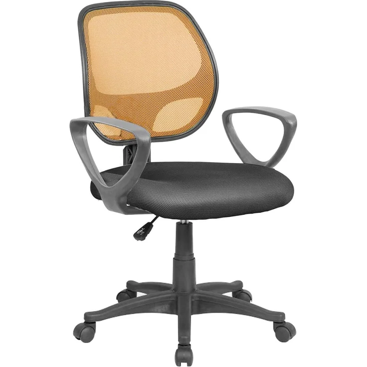 Dmora - Stuhl mit Rädern Geraldton, Mesh-Arbeitsstuhl mit Armlehnen, ergonomischer Bürositz, 56x57h88/100 cm, Schwarz und Orange – Bild 3