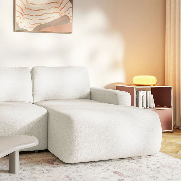 Selsey 'Carnos Mini' Ecksofa mit Schlaffunktion, Ottomane rechts, Chenille pflegeleicht, Creme – Bild 8