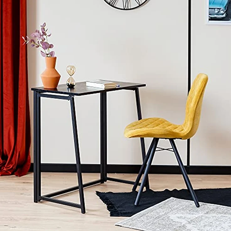 MEUBLE COSY Klapptisch Kleiner Klappbarer Schreibtisch Laptoptisch aus Holz und Metall Computertisch fürs Büro, Wohnzimmer, Home Office, Industrie-Design, Schwarz – Bild 3