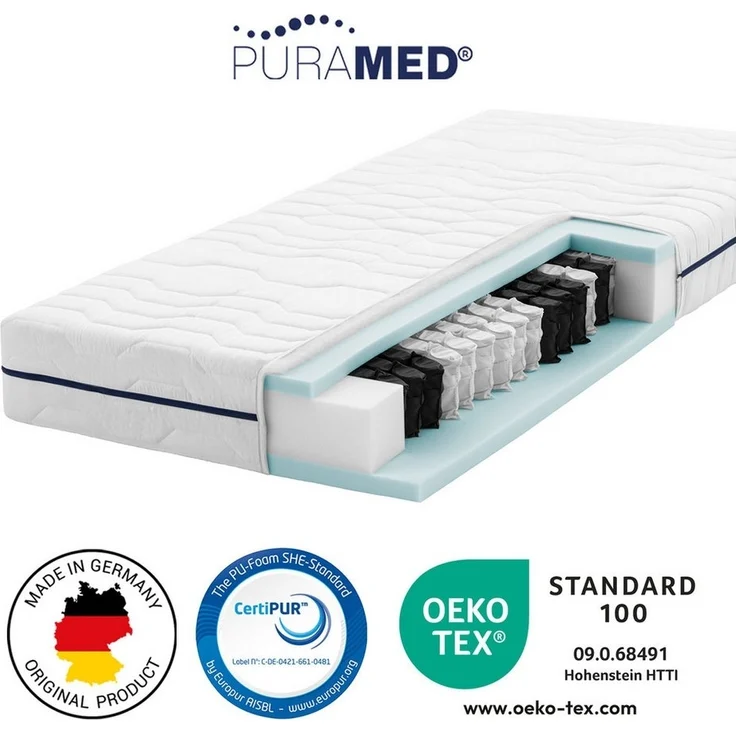 PURAMED Taschenfederkernmatratze 80x200 cm | Härtegrad H3 | Höhe 20 cm | ergonomische 7-Zonen Matratze | waschbarer Mikrofaser-Bezug | Oeko-TEX® & CertiPUR Zertifiziert | produziert in Deutschland – Bild 5