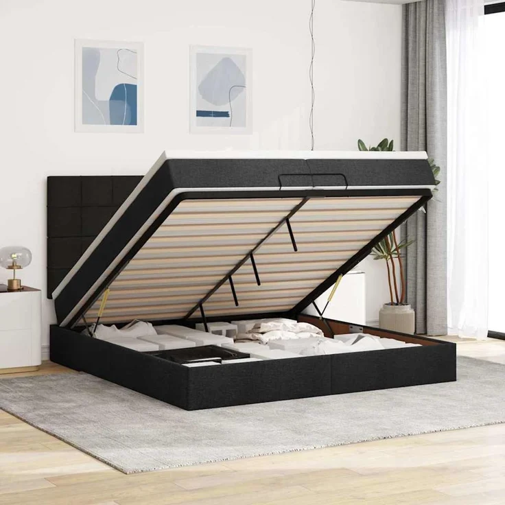 vidaXL Ottoman-Bett mit Matratzen Schwarz 200x200 cm Stoff 3313184 – Bild 1