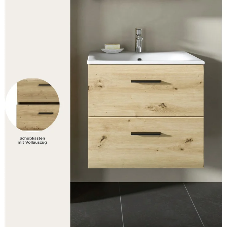 Waschtisch inkl. Waschbecken (B/H/T: 60x55x46 cm) in Artisan Oak Nachbildung und Artisan Oak Nachbildung – Bild 7