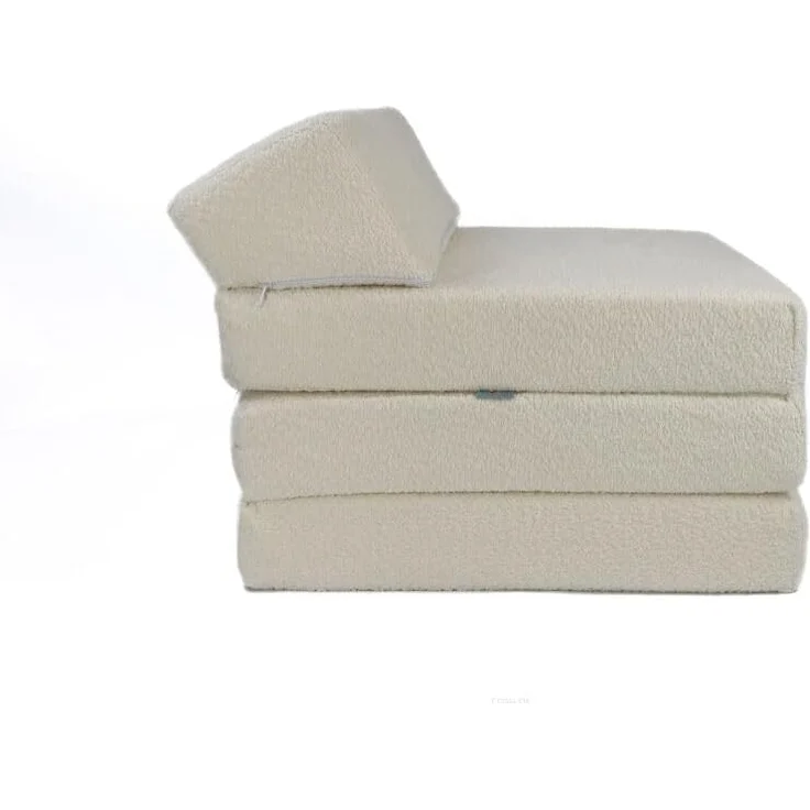 Klappmatratze Klappmatratze mit Kopfteil aus Teddy-Stoff (Boucl), FORTISLINE, Bezug waschbar. Zusammengeklappt als Sitzwürfel nutzbar – Bild 4
