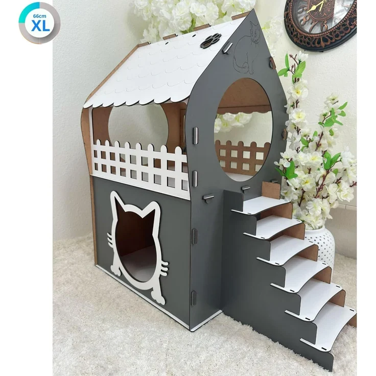 Jungengel Katzenliege Katzenhaus XL 66cm Katzennest Katzenhöhle Katzenbett Indoor, Bis 5kg, Einfacher Aufbau, 5x Designs, Robust & Langlebig, 100% Holz – Bild 2