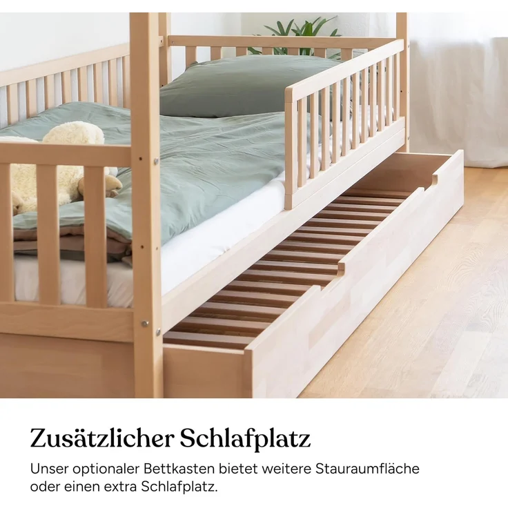 Ehrenkind Hausbett aus massiver Buche in verschiedenen Größen, FSC® zertifiziert (Montessori Kinderbett, Jugendbett aus massivem und nachhaltigem Buchenholz, 90x200), höhenverstellbar – Bild 3