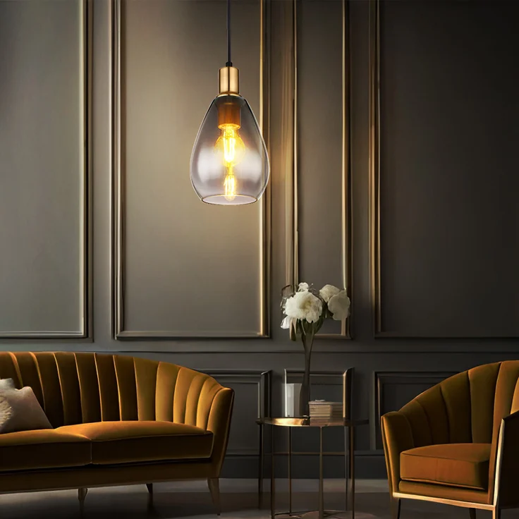 2x Pendelleuchte, Metall schwarz, Glas rauch, H 120 cm – Bild 8