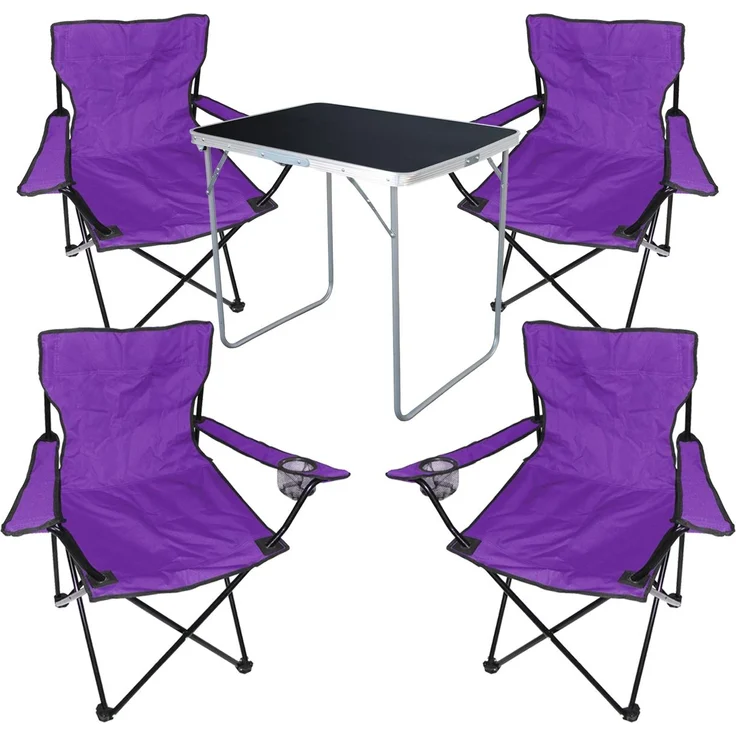 5-tlg Camping Set Campingtisch + 4 x Campingstuhl Klappstuhl Lila – Bild 1