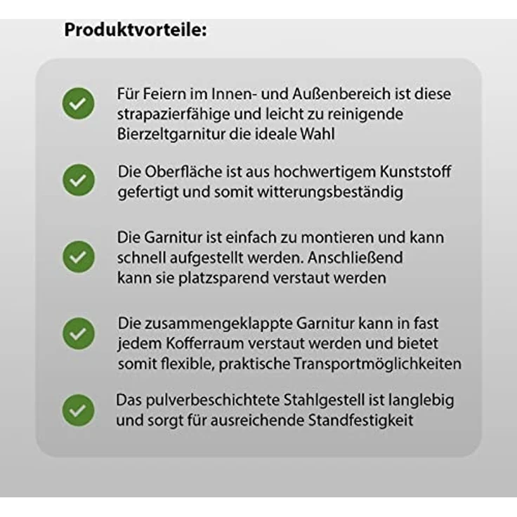 Bierzeltgarnitur 3 teilig weiß Festzeltgarnitur 180x75cm klappbar Gartenmöbelset 2 Bierbänke 1Tisch – Bild 7