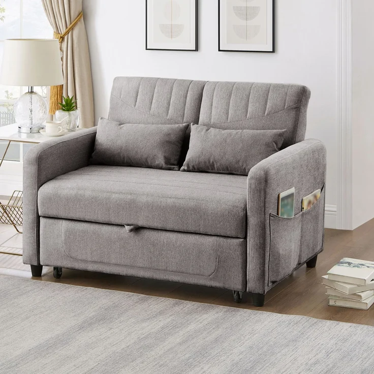 ZUBALIYA Sofa 166x95 cm, mit Ausziehbett, mit breiten Armlehnen, mit Schaumstoffpolsterung, ohne aufwendige Montage, Natur – Bild 11