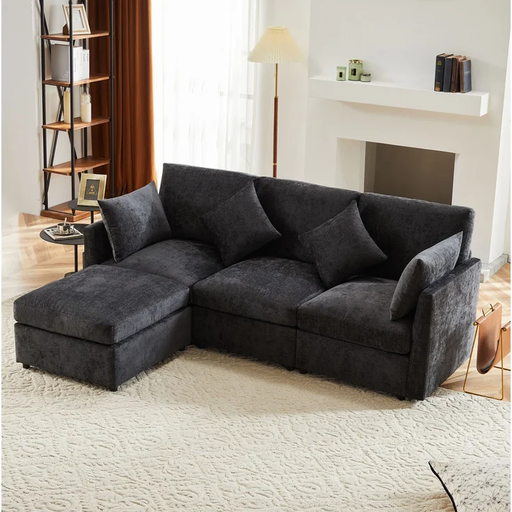 DESVIAE Sofa modular mit beweglichem Hocker 216x81x161 cm Chenille Grau – Bild 1