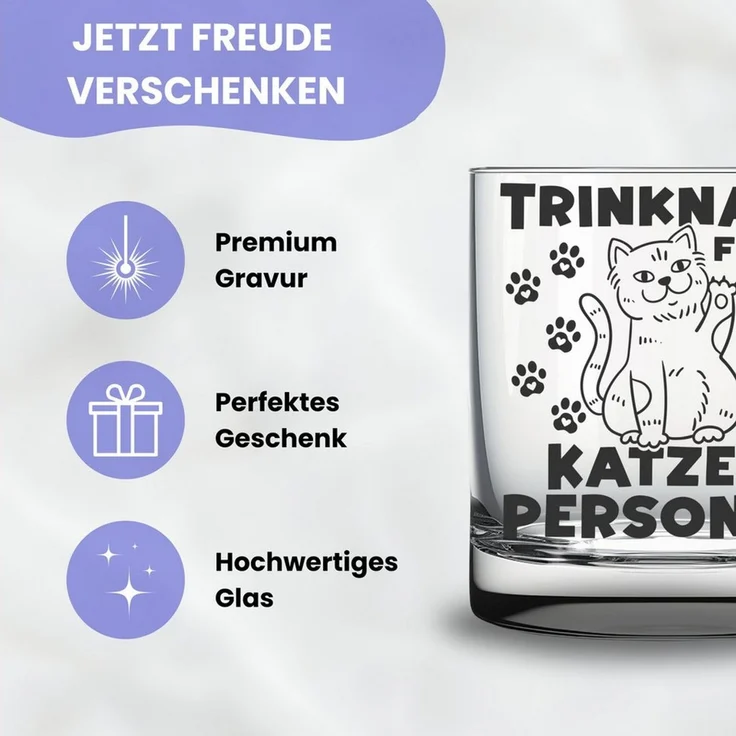 Lasernauten Whiskyglas Glas für Katzenliebhaber und Katzenbesitzer lustige Geschenkidee Katze, mit Gravur – Bild 4
