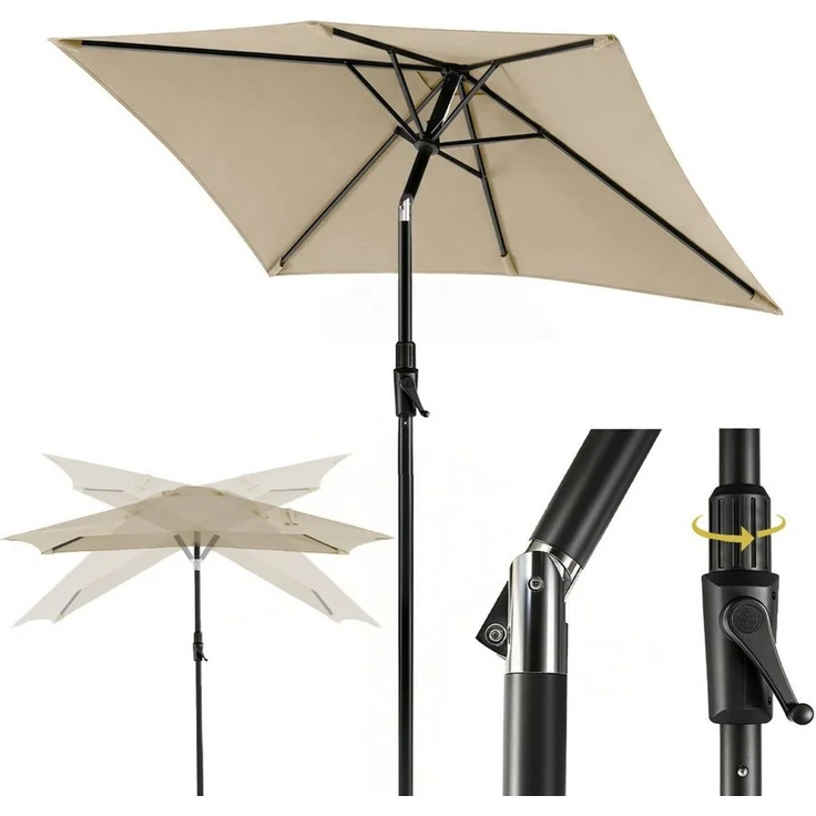 Sekey Sonnenschirm Rechteckig Marktschirm Neigbar mit Kurbel Sonnenschirm Groß, LxB: 210x140 cm, Sonnenschirm 200x140 cm, Gartenschirm Outdoor Wetterfest, Knickbar – Bild 1