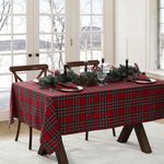 Elrene Home Fashions Stowe Tischdecke mit Schottenkaro, Weihnachts-/Winter, Baumwolle, rechteckig, 152x308 cm, Rot