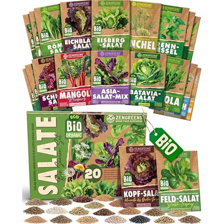 ZenGreens® - Bio Salatgemüsesamen im 20er Set - 20 Salat Gemüse Samen für den einfachen Anbau im Garten, Balkon oder Hochbeet - Pflanzensamen - Saatgut – Bild 2