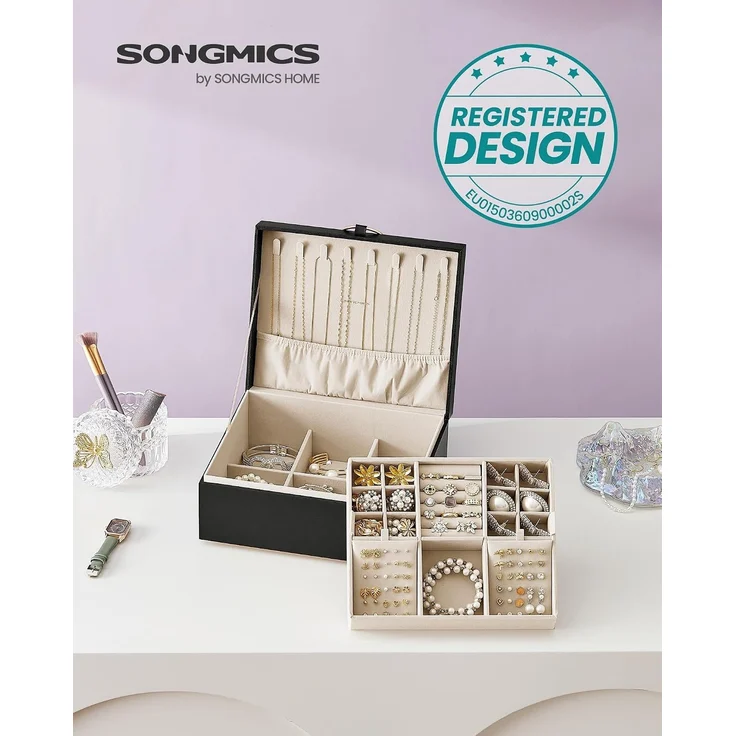 Songmics Schmuckkasten, 2 Ebenen, Schmuckkasten mit Griff, Schmuckbox – Bild 3