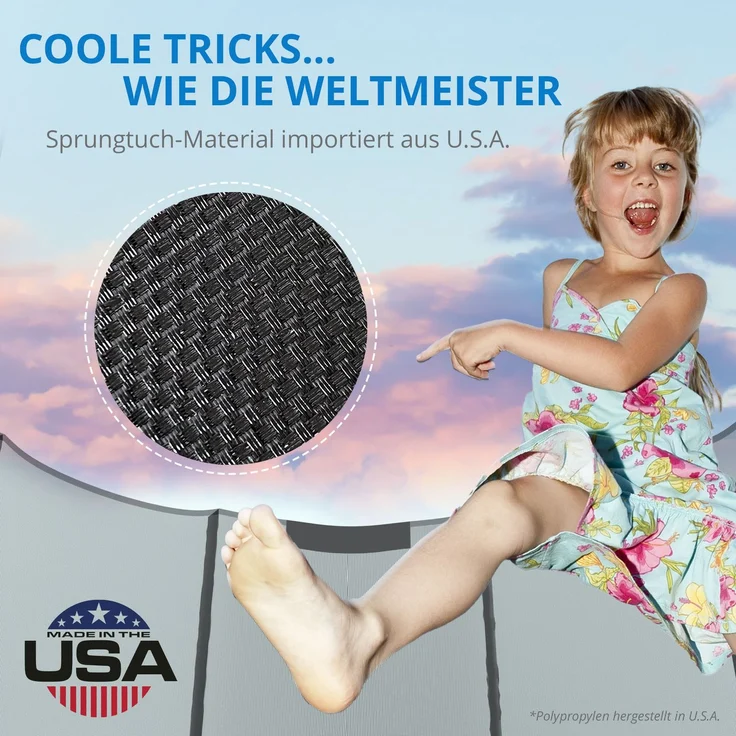 KINETIC SPORTS Trampolin Outdoor 'Salto Plus' - Komplett-Set für Kinder, USA Sprungtuch, Netz, Randpolster, Leiter, Grün-2, Ø 244 cm – Bild 6