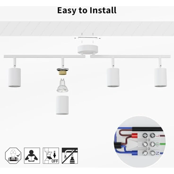 LVWIT Deckenstrahler LED Weiß 4 Flammig Deckenleuchte Schwenkbar GU10 Deckenlampe Spot 4 Flammig Modern Strahler Deckenspot für Küche, Wohnzimmer, Schlafzimmer(Ohne Glühbirnen) – Bild 7