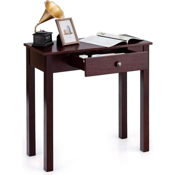 FANTASK Konsolentisch aus Holz, industrieller Beistelltisch mit Schublade, schmaler Eingangstisch, brauner Flurtisch, Braun