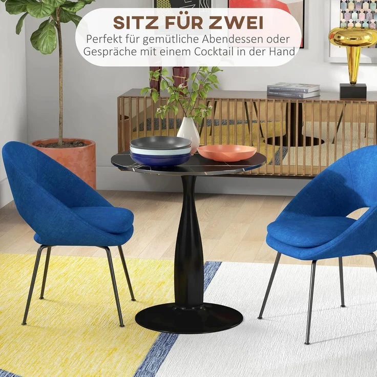 HOMCOM Esstisch mit marmorierter Platte und Stahlgestell (Esszimmertisch, 1-St, Küchentisch), für 2 Personen, Ø70 x 74 cm, Schwarz – Bild 4