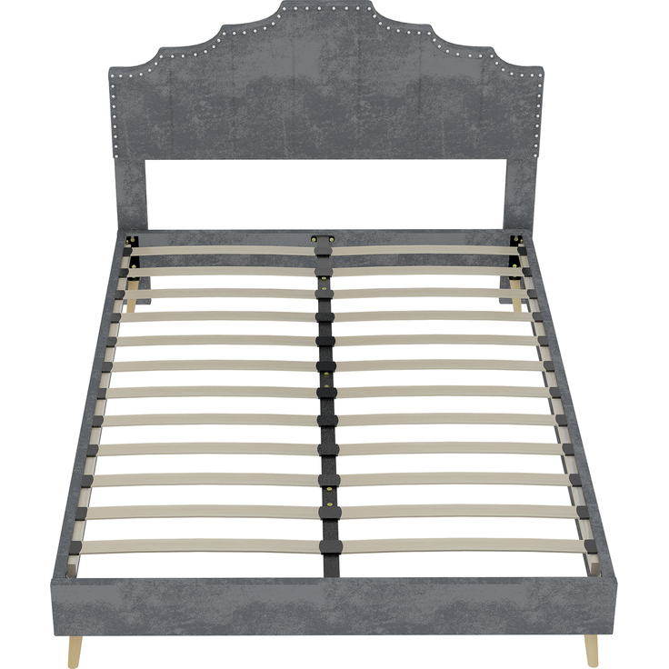 EINHOM Modernes Minimalistisches Polsterbett mit Weichem Kopfteil, 160 x 200 cm, Multifunktionale Schlafzimmermöbel, Bettgestell mit Niedrigem Kasten, ohne Gasdruckfeder, Grau, (Ohne Matratze) – Bild 7