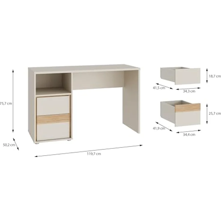 Forte WEXLIN Schreibtisch 120, moderner Schreibtisch mit Stauraumfach und Schranktür, Kinder- und Jugendzimmer, Kaschmir|Beige|Mauvella Eiche Holzdekor, 119,7 cm breit x 75,7 cm hoch x 50,2 cm tief – Bild 3