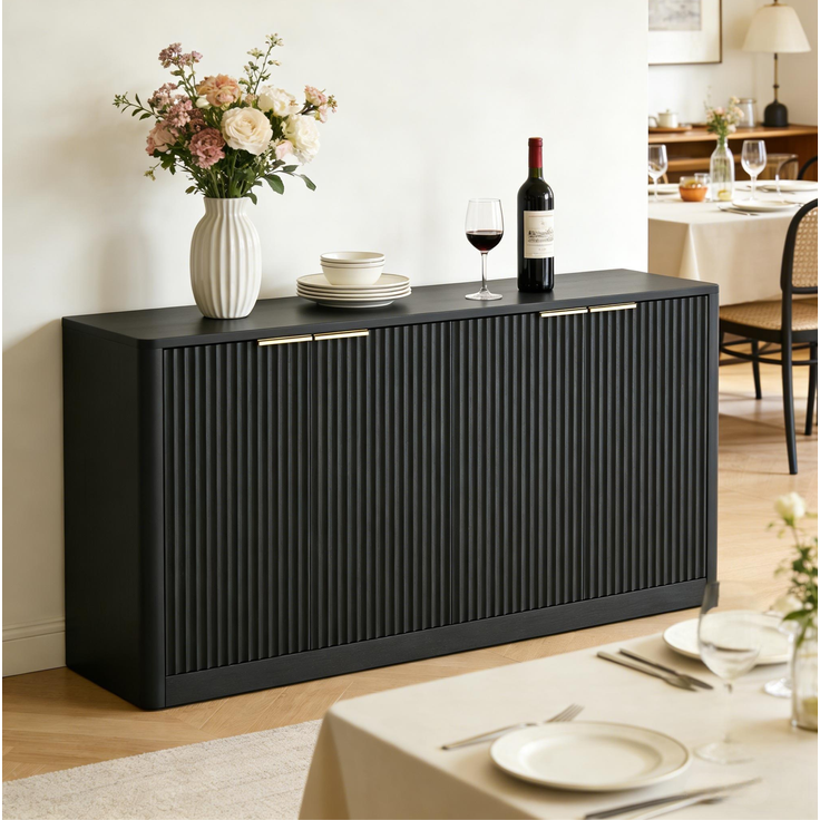 DESVIAE Sideboard mit 4 Türen 150x70,5x40 cm aus MDF Schwarz – Bild 5