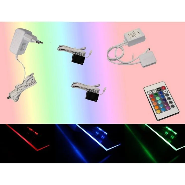 TRANGO LED Glaskantenbeleuchtung, 2er Set RGB Farbwechsel LED Glaskantenbeleuchtung 5022-02 inkl. Fernbedienung Schrankbeleuchtung I Glasbodenbeleuchtung I Vitrinenbeleuchtung, LED Clips I Möbelbeleuchtung – Bild 4