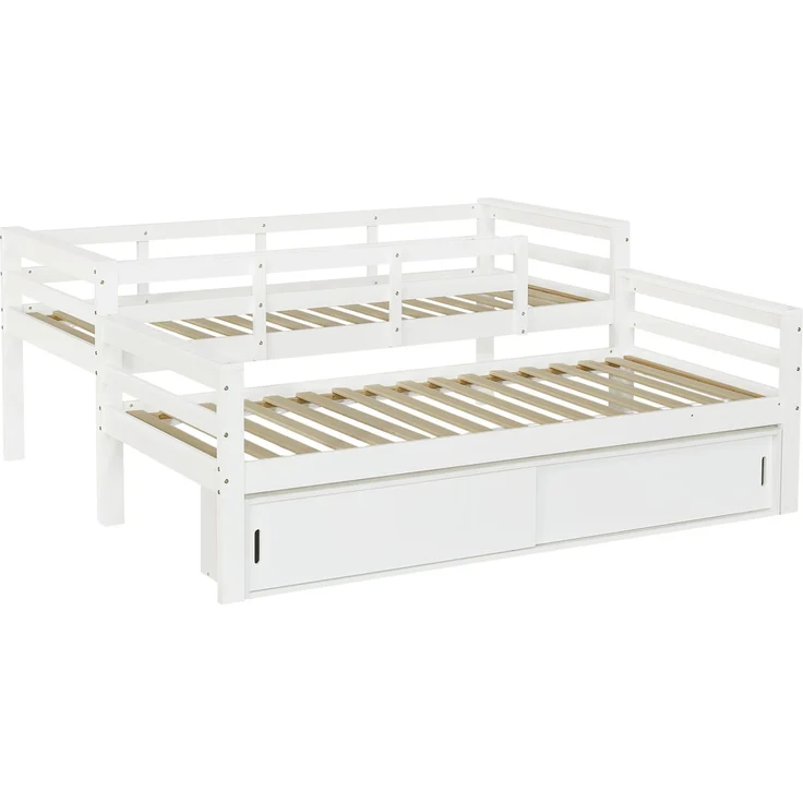 Etagenbett 90x200 cm, teilbar in 2 Einzelbetten, mit Schiebetür-Stauraum, Weiß (ohne Matratze) – Bild 10