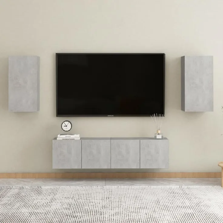 vidaXL 4-tlg. TV-Schrank-Set Betongrau Spanplatte [3079062]