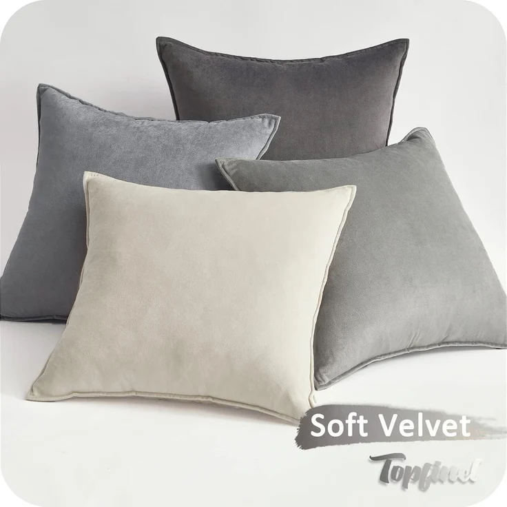Topfinel Kissenbezug 40x40cm grau 4er Set Samt Kissenhüllen Sofa Deko – Bild 5