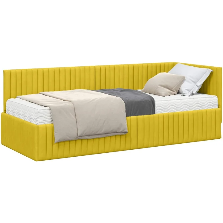 vidaXL Eckbettgestell mit Matratze mit Kopfteil 2 pcs Gelb Samt 3393804 – Bild 2