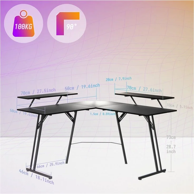 FIVMEN Schreibtisch Computertisch Gaming Tisch L-Frame PC Schreibtisch mit Tischplatte (1 Tisch), Gaming Schreibtisch inkl. Schwarze Kohlefaser für zu Hause/Büro – Bild 1