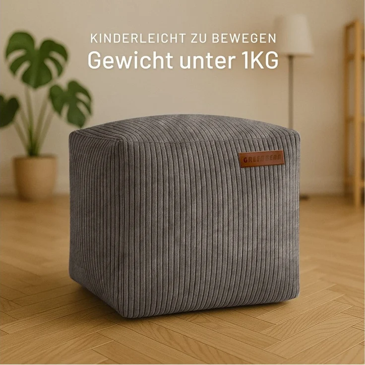 Green Bean Pouf Cube Cord (Indoor Sitzhocker Sitzkissen Fußhocker Relax-Sessel, Made in Germany), die ideale Ergänzung zum Sitzsack – Bild 3
