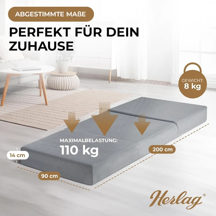 Klappmatratze Gästebett Visco, Herlag, 14 cm hoch, (verschiedene Größen), Memory Foam – Bild 3